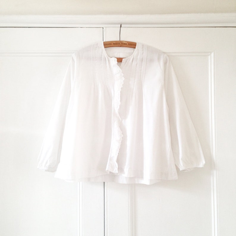 French Frilled Antique Blouse White Cotton Ruffle Shirt