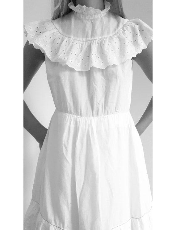 White Cotton Frilly Prairie Dress