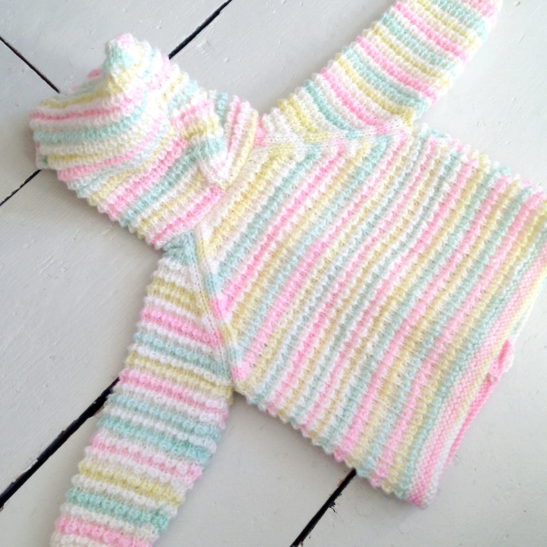 Baby/'s Rainbow Hand Knitted Cardigan Multicolour Pastel Sweater with Hood
