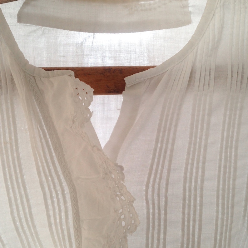 French Frilled Antique Blouse White Cotton Ruffle Shirt