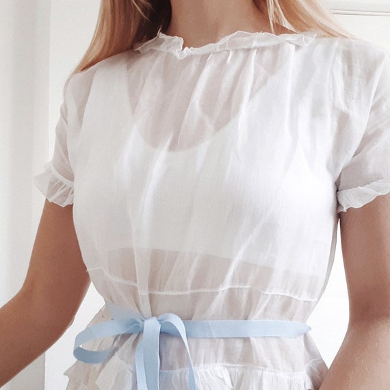 Antique White Cotton Frilly Dress / Blouse