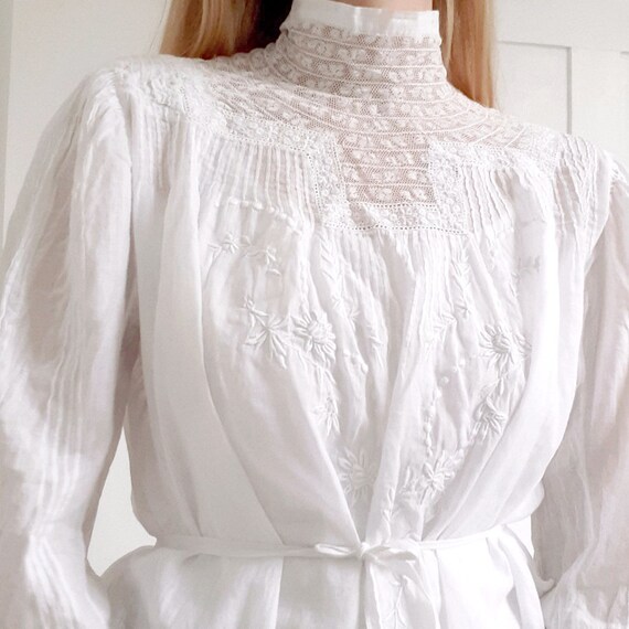 Antique White Blouse with High Neck