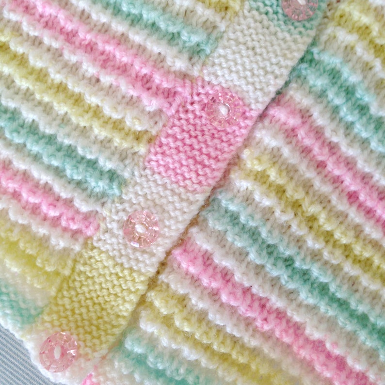 Baby/'s Rainbow Hand Knitted Cardigan Multicolour Pastel Sweater with Hood