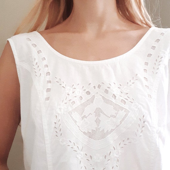Long White Cotton Embroidered Dress