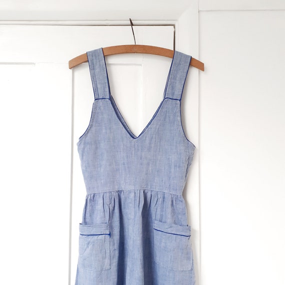 Chambray Pinafore Chore Dress . XXS