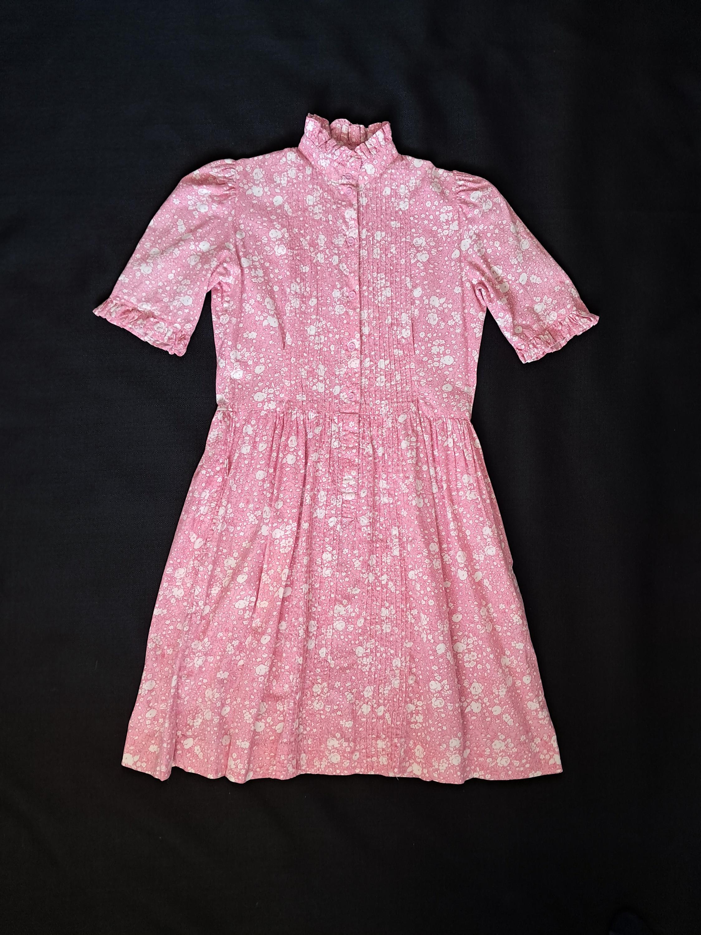 Pink Cotton Floral Puff Sleeve Dress