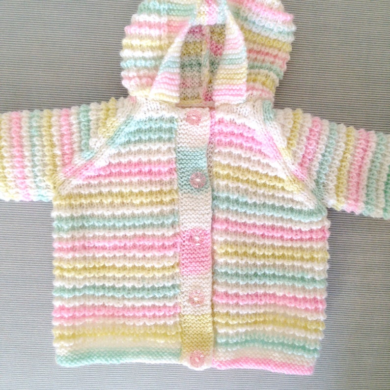Baby/'s Rainbow Hand Knitted Cardigan Multicolour Pastel Sweater with Hood