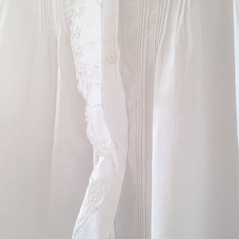 French Frilled Antique Blouse White Cotton Ruffle Shirt