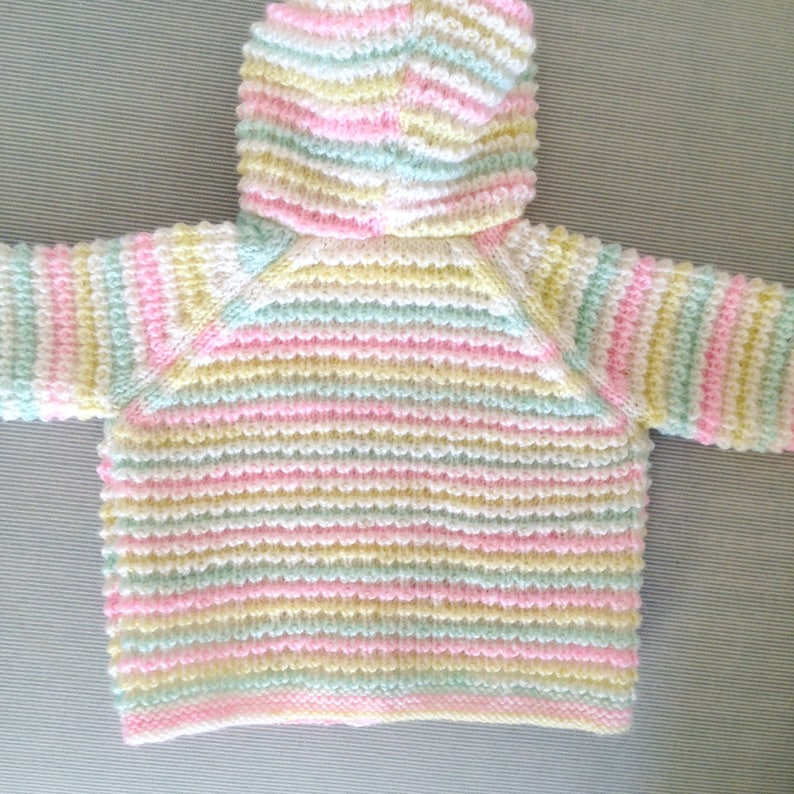 Baby/'s Rainbow Hand Knitted Cardigan Multicolour Pastel Sweater with Hood