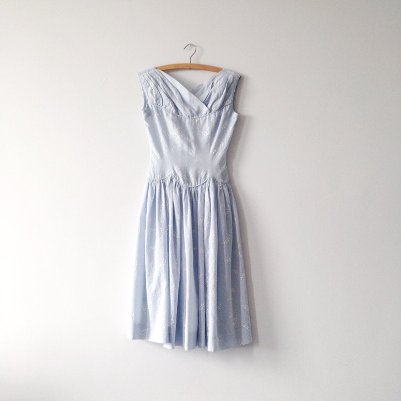 1950s Floral Light Blue Dress Vintage Flower A Line 50s Etsy
