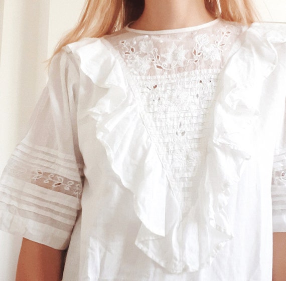 White Cotton Frill Blouse