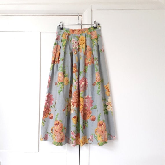 Grey Floral Linen Skirt