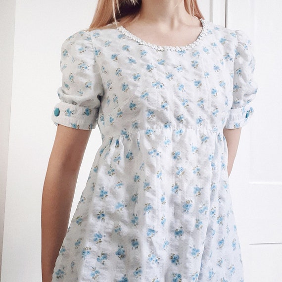 Blue Floral Regency Dress