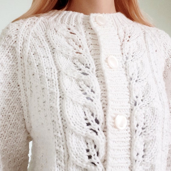 White Knitted Cardigan with Balloon Sleeves