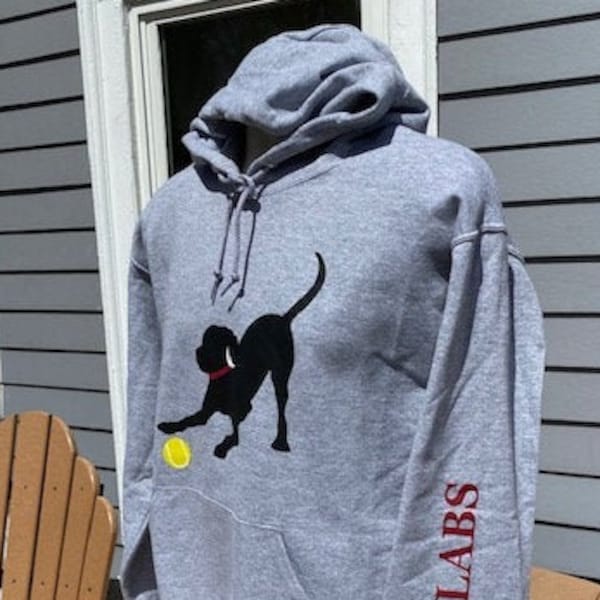 Grey Unisex Black Lab w/ Red Collar Hoodie