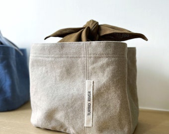 Super Handy Lace-Up Lunch Bag | Milk Tea Apricot | Heavyweight Washed Canvas