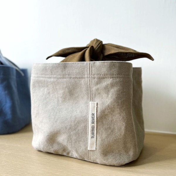 Super Handy Lace-Up Lunch Bag | Milk Tea Apricot | Heavyweight Washed Canvas
