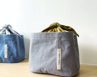 Super Handy Lace-Up Lunch Bag | Minimalist grey | Heavyweight Washed Canvas