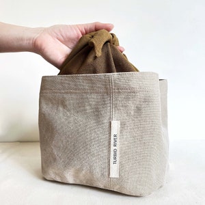 Super Handy Lace-Up Lunch Bag Milk Tea Apricot Heavyweight Washed Canvas image 5