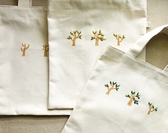 Strolling in the woods | Light summer tree growth diary | Embroidered cloth book bag | Spring and summer series | Tote Bag