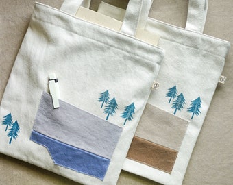 Summer hand-printed series | Gray blue | Small pocket cloth book bag