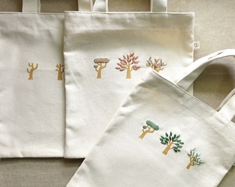 Walking in the woods | Small tree embroidered cloth book bag | Unicorn series | Tote Bag