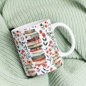 Kaffeetasse: Aquarell Buch- und Lesedruck, Keramik, niedlich, literarische Kunst, Teetasse