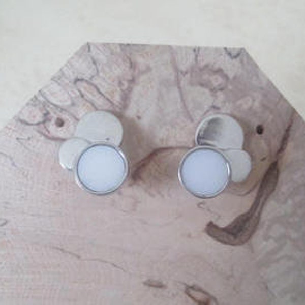 boucles d'oreilles argent 925 véritable Réel Pur agate ou nacre vintage des années 1990