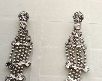 Boucles d’oreilles zircon blanc style swarosky vintage des années 1980 argent 925