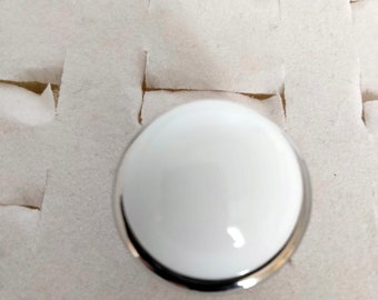 steel ring with a pearly white mother-of-pearl stone 1990s