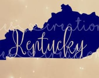 Umriss des Bundesstaates Kentucky, Ky Zustand, ausgefallene Schreibschrift Kentucky, svg