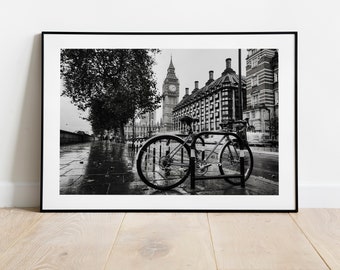 London Photography Print: Westminster, Big Ben, Bicycle Wall Art
