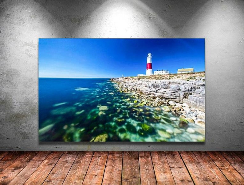 Dorset photography xmas christmas gifts architecture photos coastal fineart home decor Print Canvas of Portland Bill Lighthouse wall art
