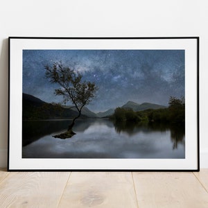 Lone Tree Milkyway Prints | Llanberis Llyn Padarn wall art, Mountain Photography - Relight Home Decor