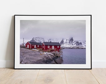 Lofoten Islands Print: Hamnoy Village, Norway Mountain Photo