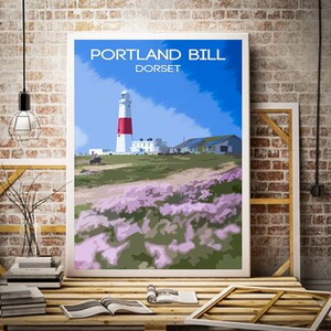 Portland Bill Lighthouse Print: Dorset Coast, Sea Thrift Flowers