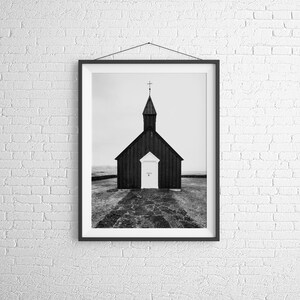 Scandinavian Prints of Budir Black Church | Icelandic Church Photography - Home Decor Wall Decor Christmas Photo Gifts  Nature Pictures