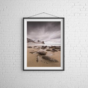 Stampe di spiaggia di Unstad Bay, arte murale scandinava - Regali per la casa Decorazioni murali Regali fotografici di Natale Immagini della natura