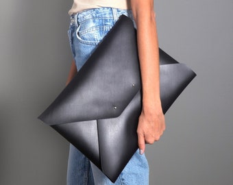 Black leather clutch