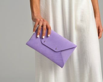 Purple leather clutch bag / Lavender envelope clutch / Bridesmaids clutch / Lilac genuine leather / MEDIUM SIZE / Christmas gift