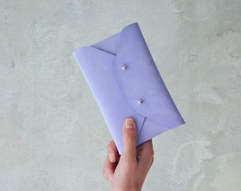 Purple leather mini clutch / Lavender leather wallet / Lilac envelope pouch / Bridesmaid gift / Bridesmaid pouch / Christmas gift