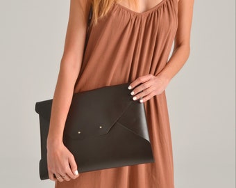 Dark brown leather clutch