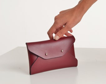 Bordeaux leather mini clutch / Red wine leather wallet / Envelope pouch / Bridesmaid gift / Mini leather clutch / Christmas gift