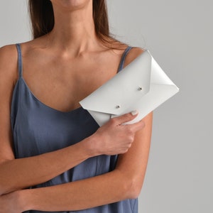White leather clutch bag / Leather bag available with wrist strap / Genuine leather / Wedding clutch / Bridesmaids clutch / SMALL SIZE image 2