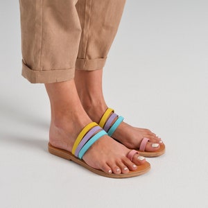 Leather sandals / Genuine nubuck leather / Multi-coloured Greek sandals / Flat leather sandals / Leather slingbacks / Leather slides image 1