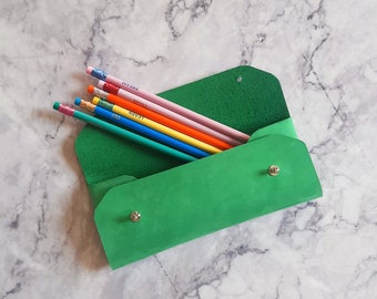 Seafoam green leather pencil case