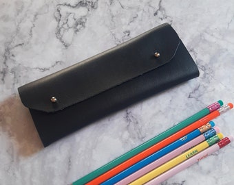 Black leather pencil case