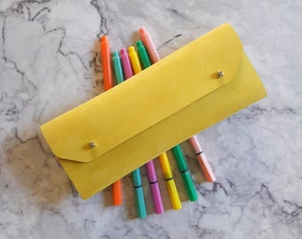 Lemon yellow leather pencil case