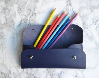 Navy blue leather pencil case
