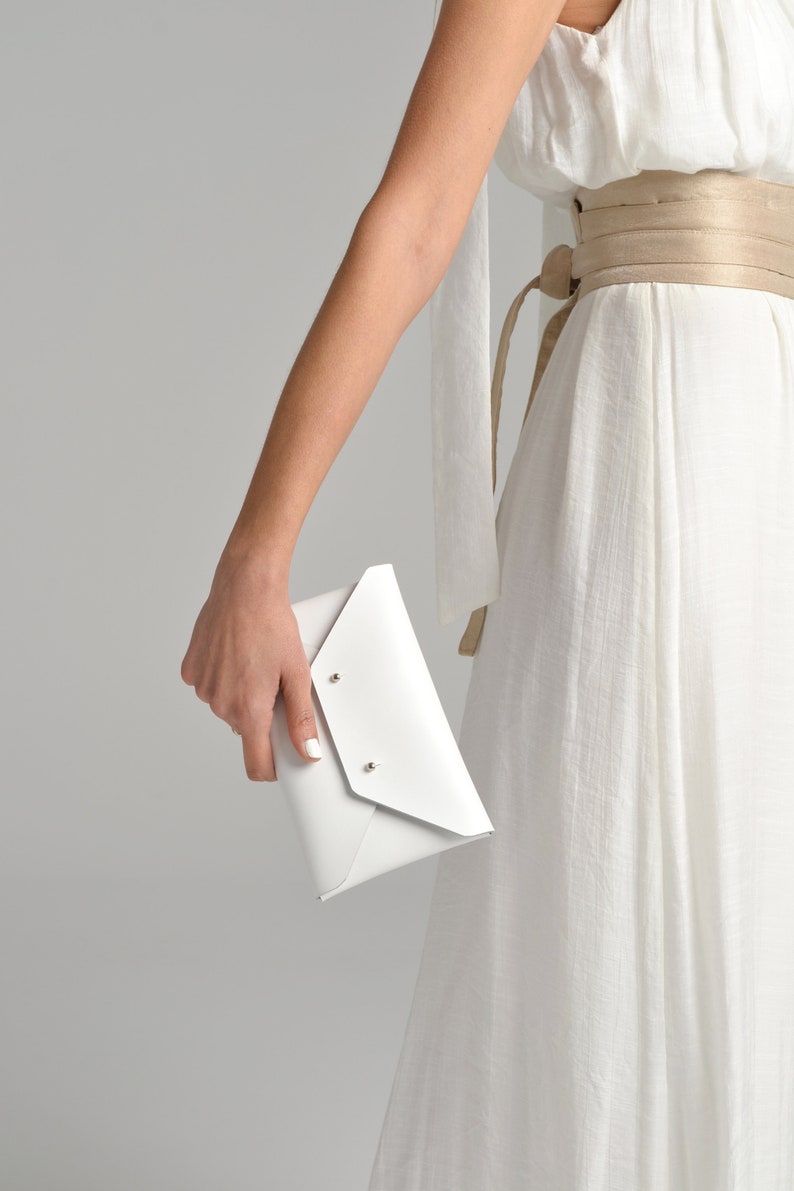 Weiße Leder Clutch Tasche / Ledertasche mit Handgelenksgurt / Echtleder / Hochzeit Clutch / Brautjungfern Clutch / SMALL SIZE Bild 7